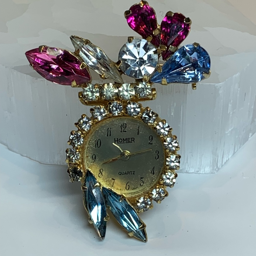 Vintage Homer Quartz Brooch Dangling Watch